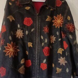 Chico's Design Floral Denim Jacket Size 2